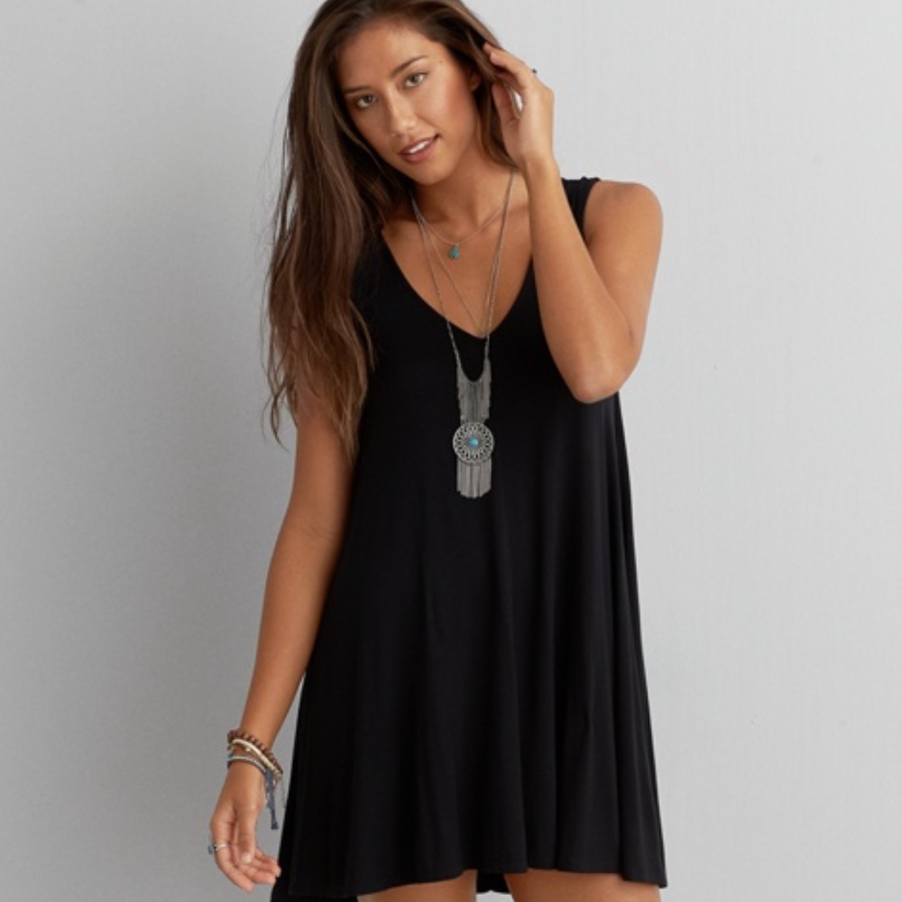 Gray V-Neck Cotton Shirt Dress